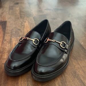 H&M Shiny Black Loafers with Gold Detail
